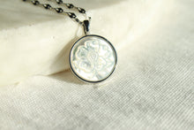 Load image into Gallery viewer, Prairie Rose Etched Mother of Pearl Pendant Necklace