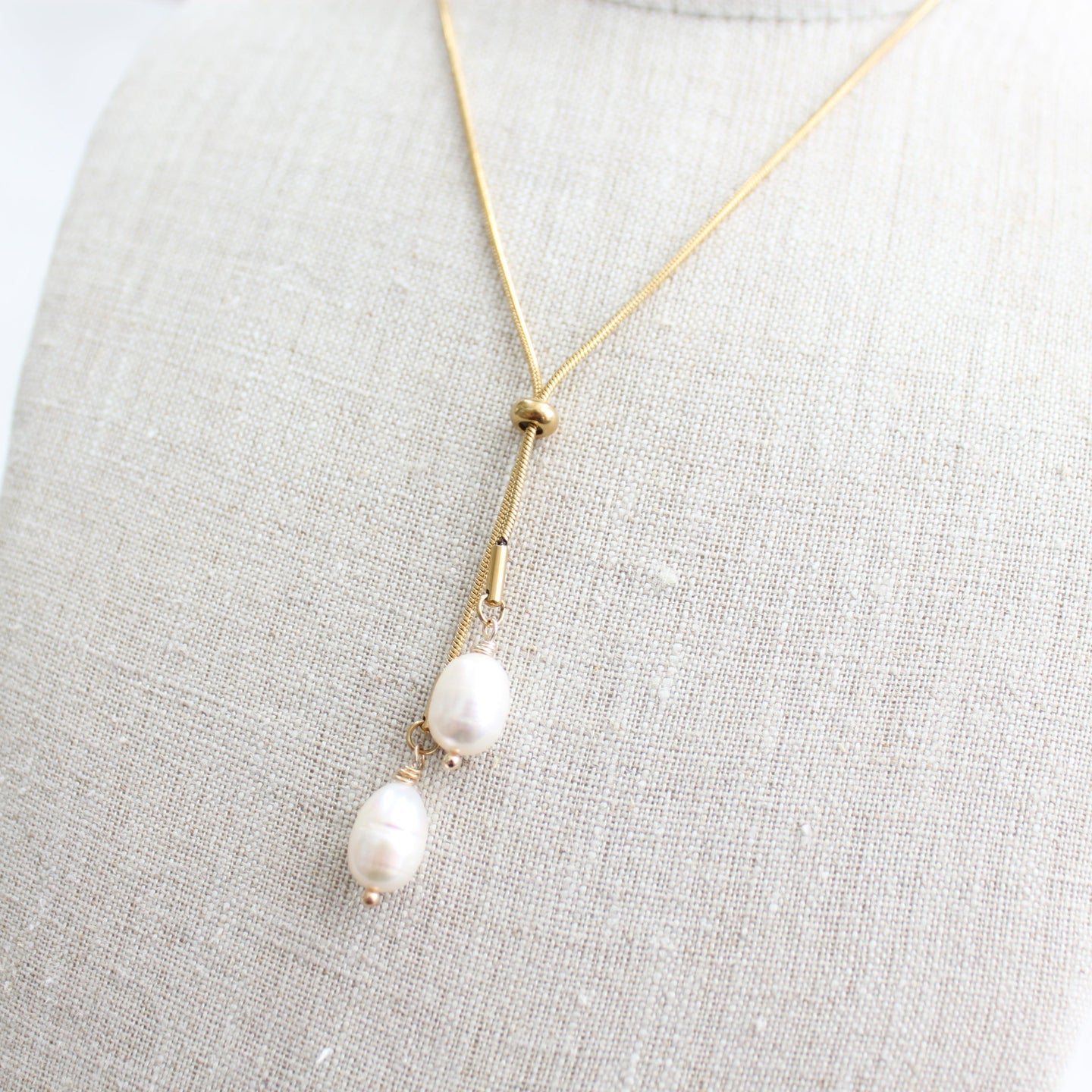 Pearl Drops Lariat Bolo Necklace