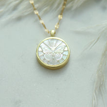 Load image into Gallery viewer, Beautiful Butterfly Carved Mother of Pearl Pendant Necklace