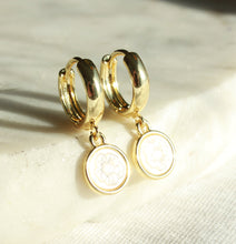 Load image into Gallery viewer, Prairie Rose Etched Mother of Pearl Drop Earrings
