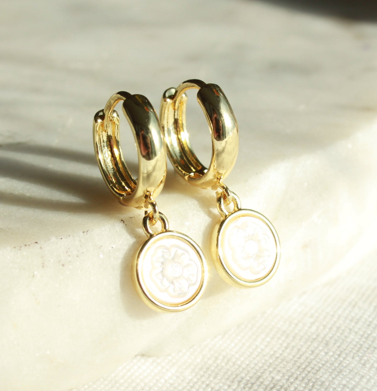 Prairie Rose Etched Mother of Pearl Drop Earrings