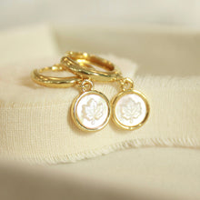 Load image into Gallery viewer, Maple Etched Pearl Hoops
