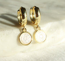 Load image into Gallery viewer, Prairie Rose Etched Mother of Pearl Drop Earrings
