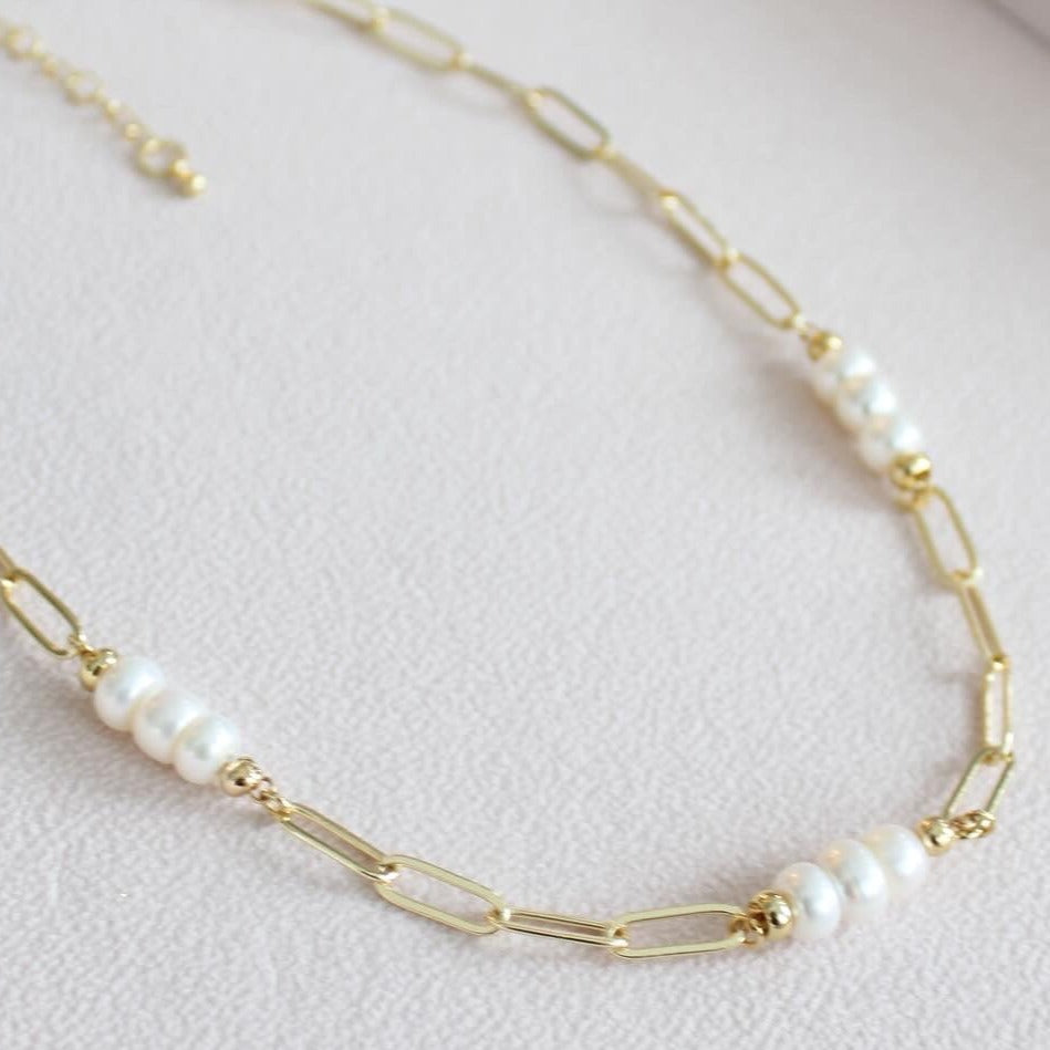 The Percy Pearl and 14k Gold Filled Paperclip chain necklace