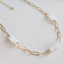 Load image into Gallery viewer, The Lindy Moonstone and 14K Gold Filled Paperclip Necklace.
