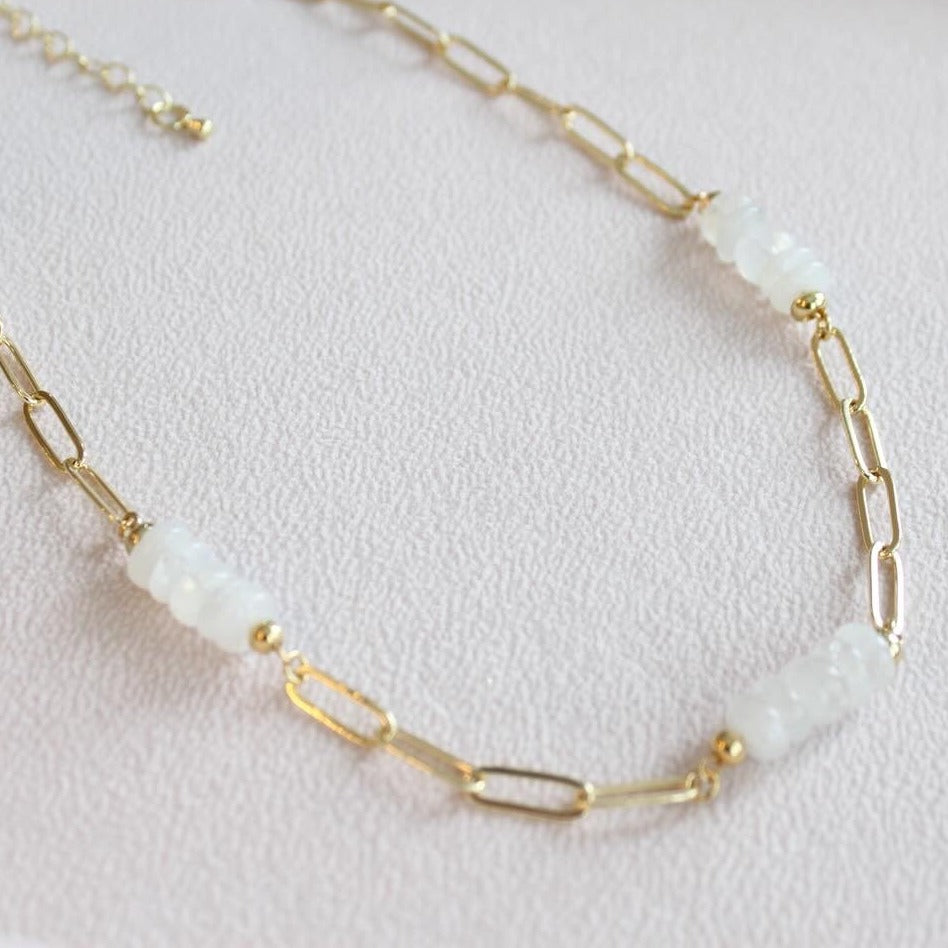 The Lindy Moonstone and 14K Gold Filled Paperclip Necklace.
