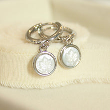 Load image into Gallery viewer, Maple Etched Pearl Hoops
