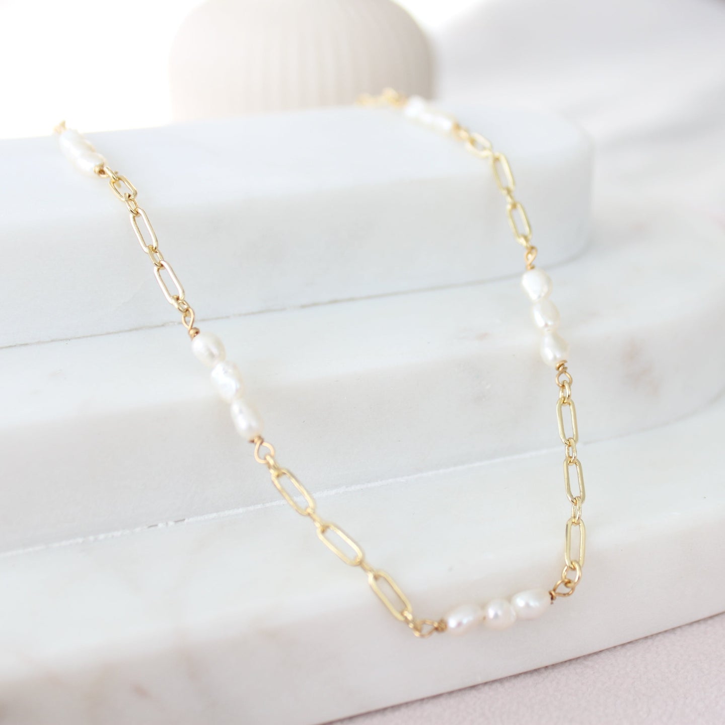 Clara Seed Pearl and Paperclip Necklace