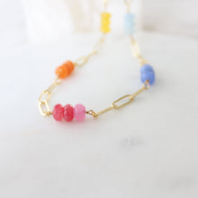 Load image into Gallery viewer, Joanie Rainbow Semi- Precious Stone Rondelle and Paperclip Necklace

