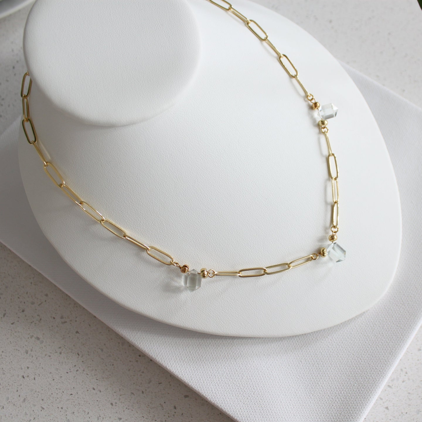 The Glacier Quartz and 14K Gold Filled Paperclip Necklace.
