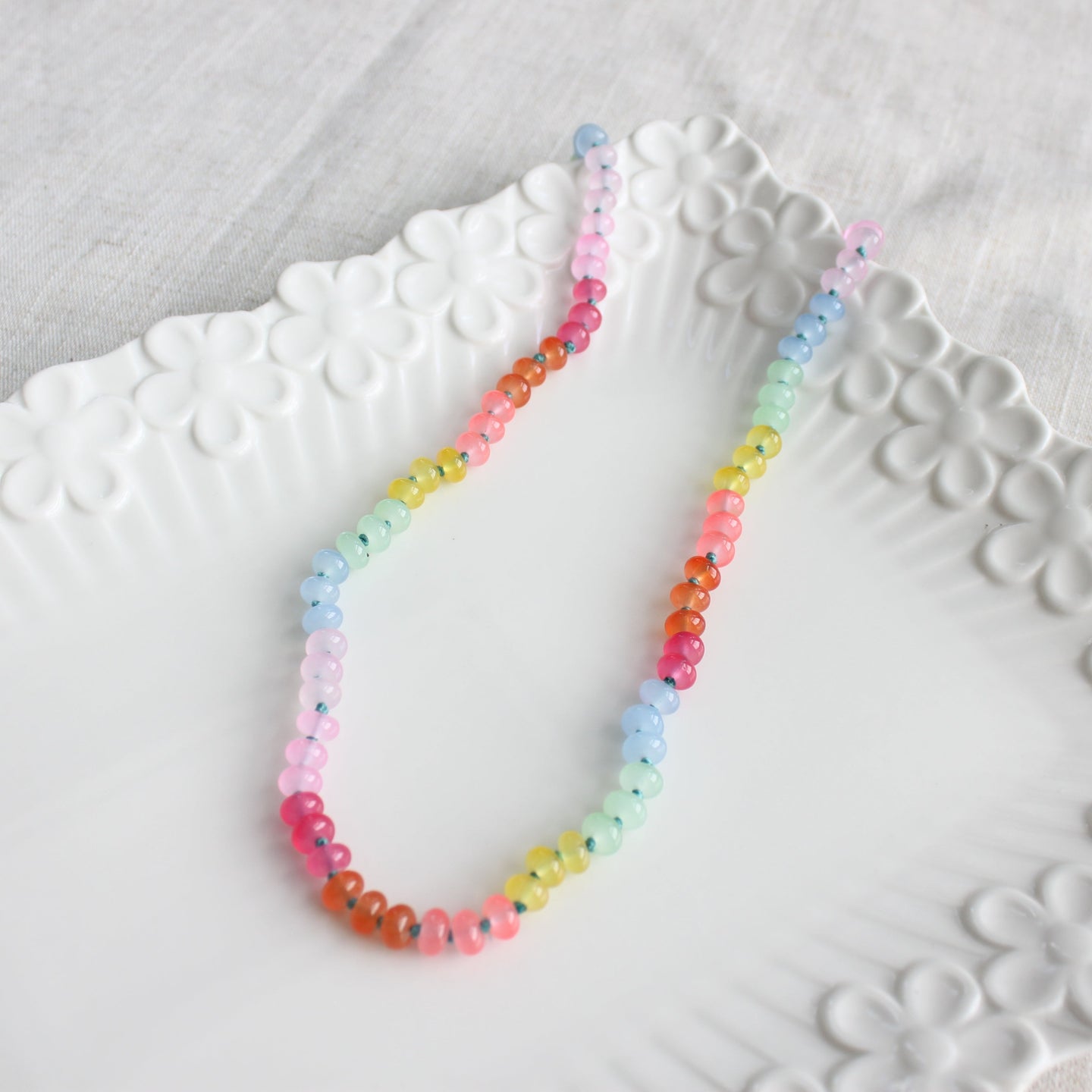 Rainbow Ombre Quartz Hand Knotted Necklace