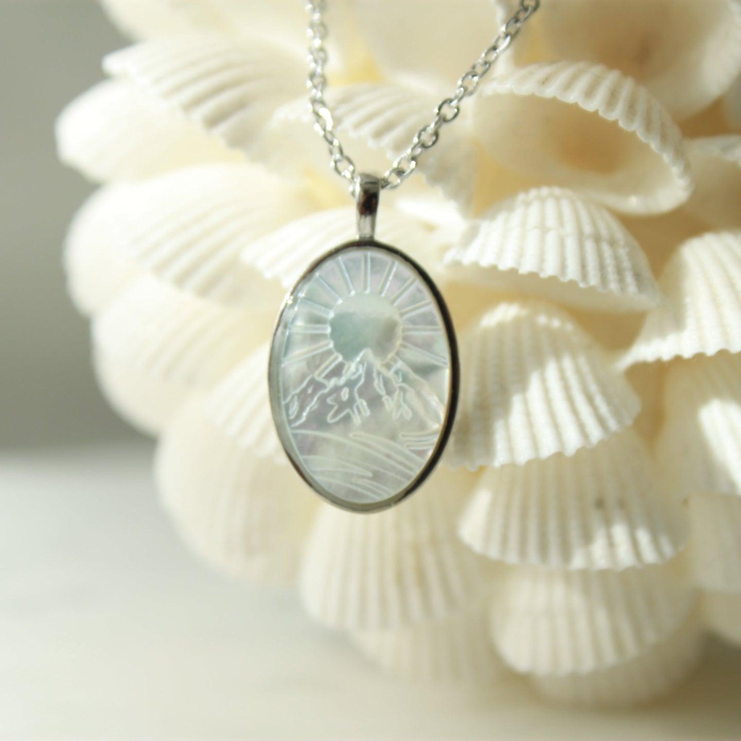 The Mountains are Calling Carved Pearl Necklace