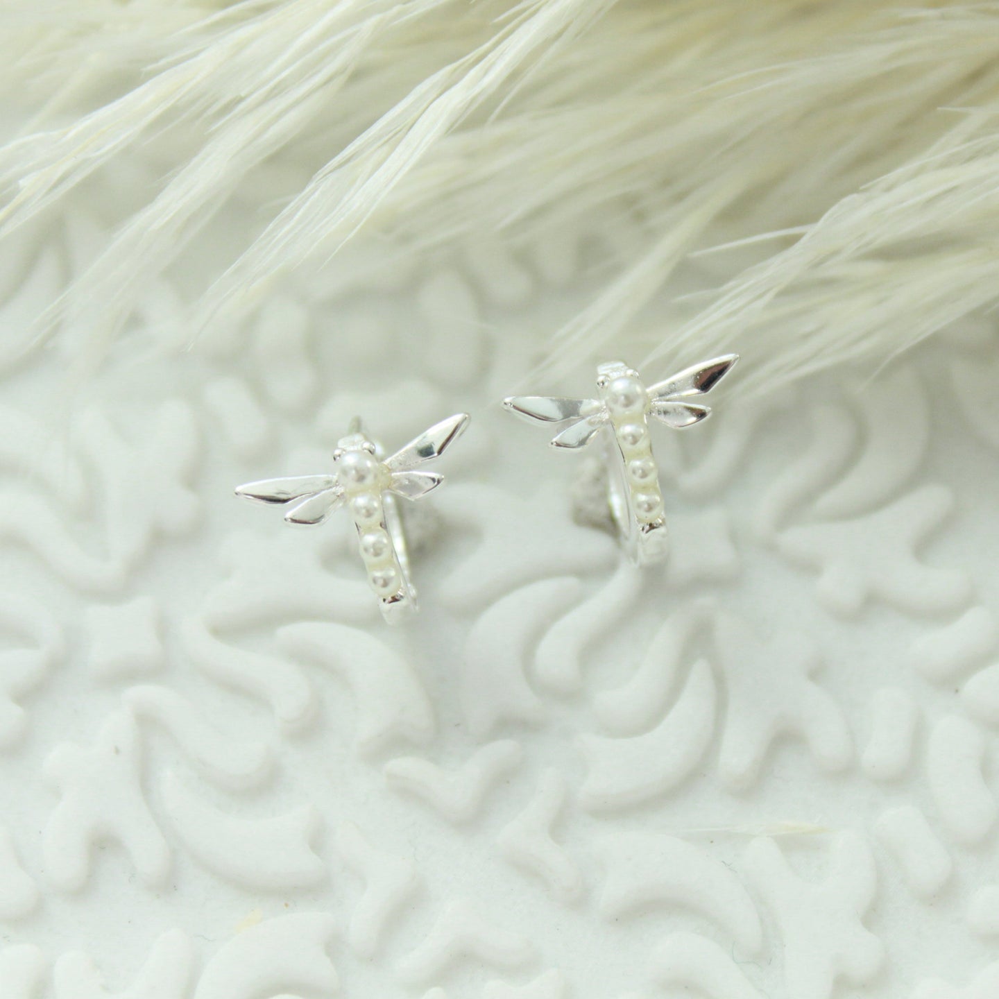 Devine Dragonfly Pearl Hoop Earrings