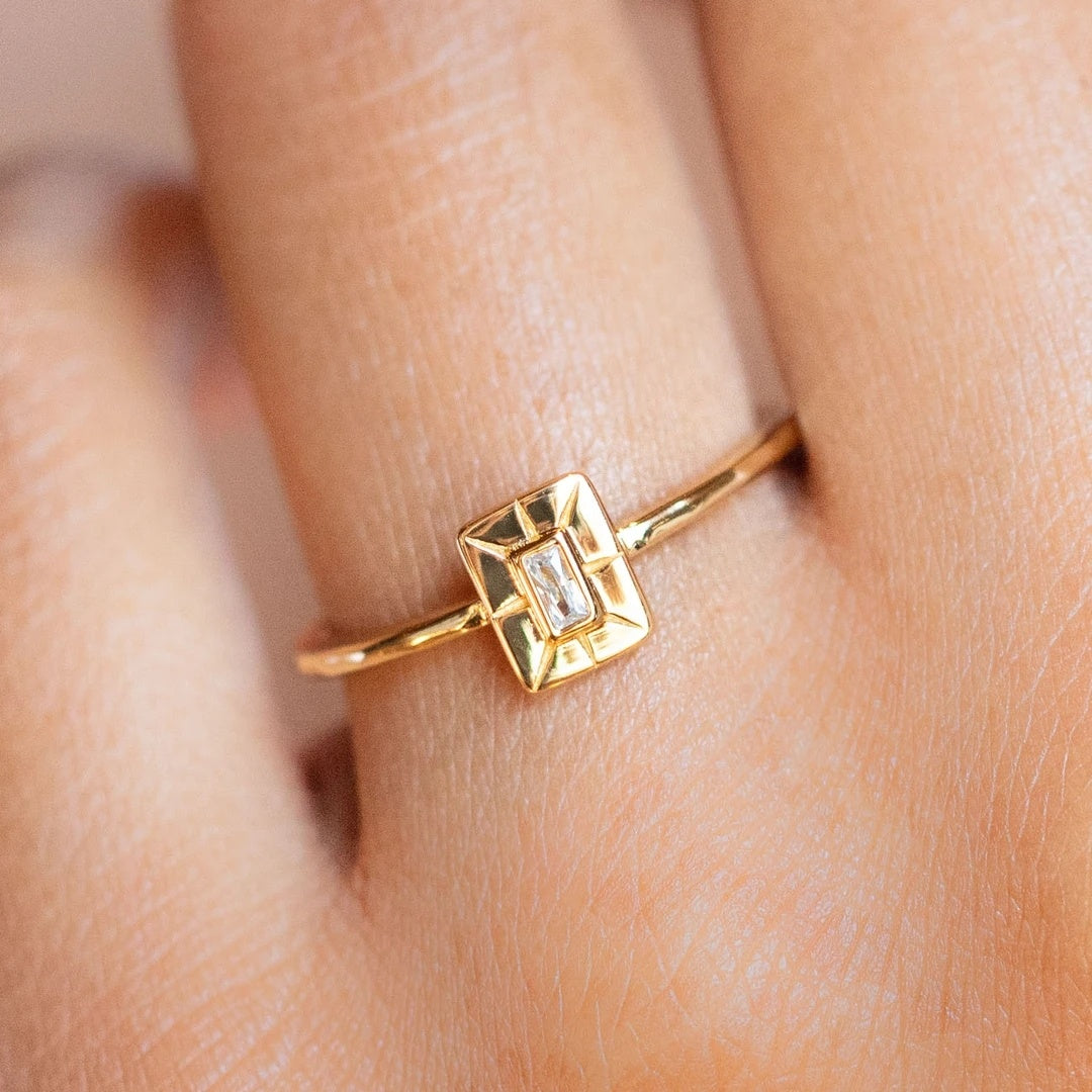 Aurélie 18K Gold Zirconia Baguette Statement Ring - Elisa Maree Jewelry