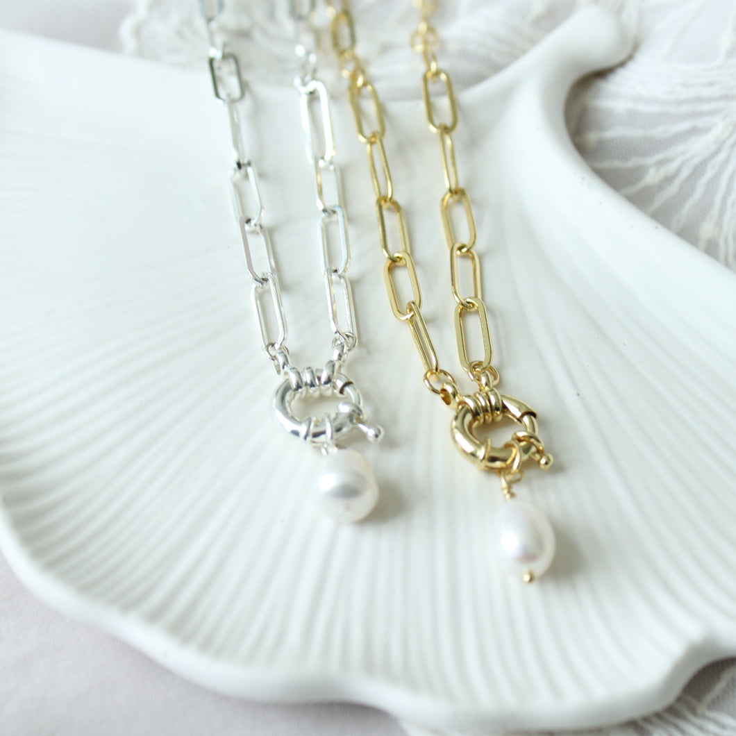 Caspian Pearl Paperclip Chain - Elisa Maree Jewelry