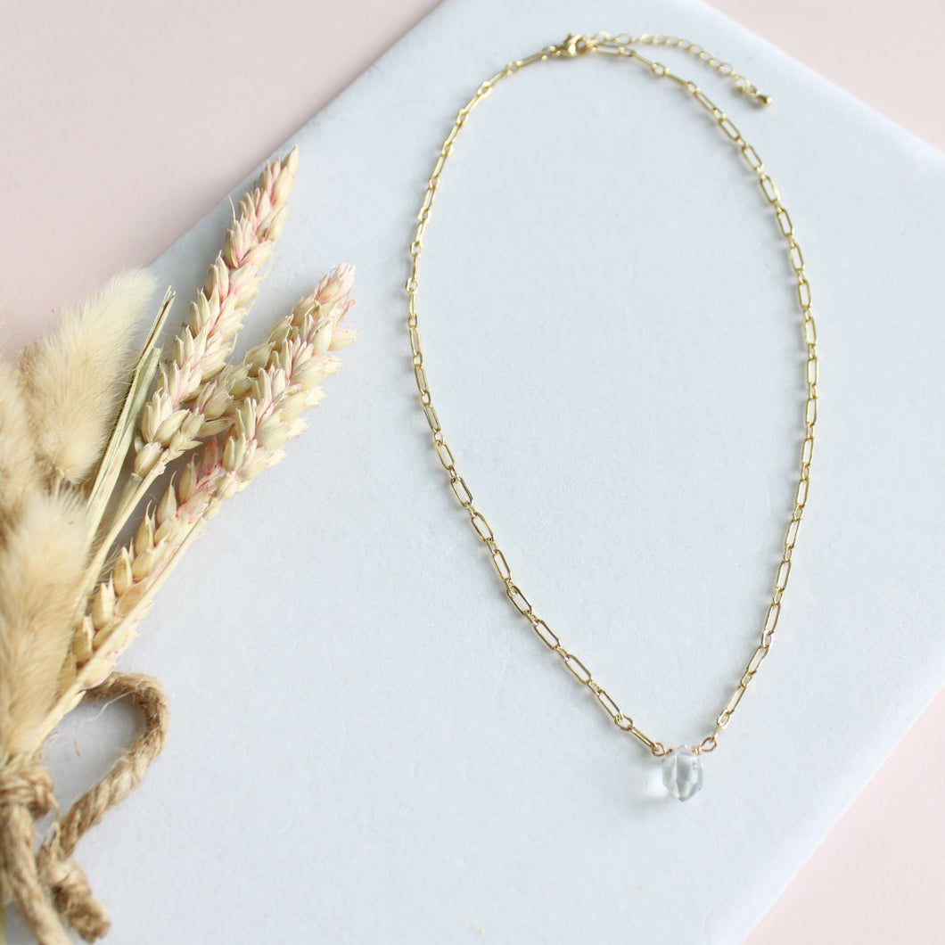 Fallen Star Quartz Point Necklace with 18K Gold Filled Mini Paperclip Chain - Elisa Maree Jewelry